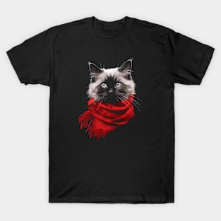 Birman Kitty Wearing a Red Scarf T-Shirt